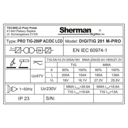 Spawarka Sherman DIGITIG 201 M-PRO - zestaw - 7812714-G - Sherman - 15