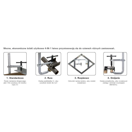 Ścisk przesuwny StrongHand 4-IN-1 Medium Duty 165x120 mm - UF65M-C3 - Strong Hand Tools - 1 2