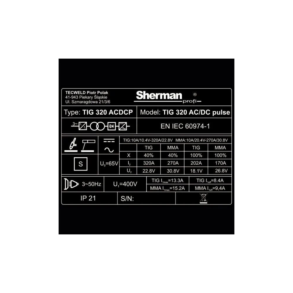 Spawarka Sherman TIG 320 AC/DC Pulse - zestaw wodny WS-7,5LT - 7811748-G - Sherman - 17