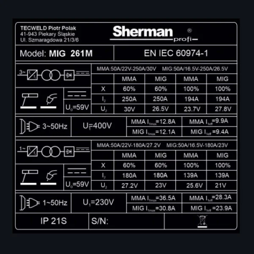 Spawarka Sherman MIG 261M/4R - zestaw - SINW-MIG261M-G - Sherman - 17