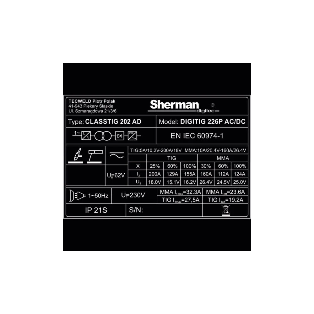Spawarka Sherman DIGITIG 226P AC/DC Pulse - zestaw - 7812755-G - Sherman - 12