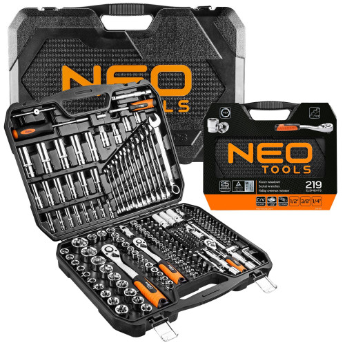 Zestaw kluczy nasadowych 1/2" 3/8" 1/4" 219 el. Neo Tools - 08-671 - NEO Tools - 1