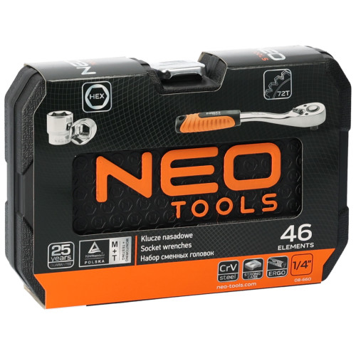 Zestaw kluczy nasadowych 1/4" CrV 46 el. Neo Tools - 08-660 - NEO Tools - 3