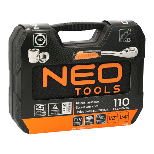 Zestaw kluczy nasadowych 1/2" 1/4" CrV 110 el. Neo Tools - 08-666 - NEO Tools - 3