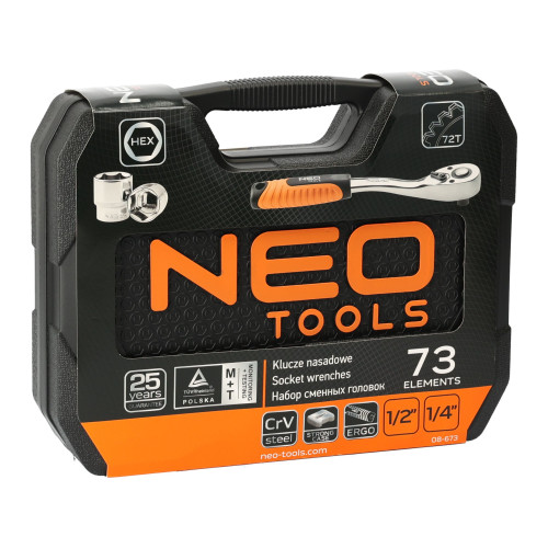 Zestaw kluczy nasadowych 1/2" 1/4" 73 el. Neo Tools - 08-673 - NEO Tools - 3