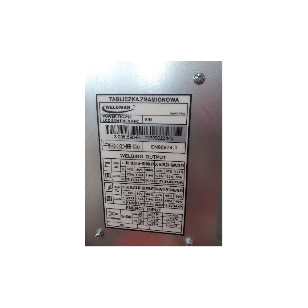 Spawarka Weldman Power TIG 210 AC/DC LCD Synergic Puls PFC - zestaw - 104 413-G - Weldman - 9