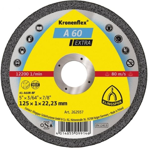 Tarcza do cięcia Klingspor A60 Extra 125 x 1,0 x 22 - 262937 - Klingspor - 1