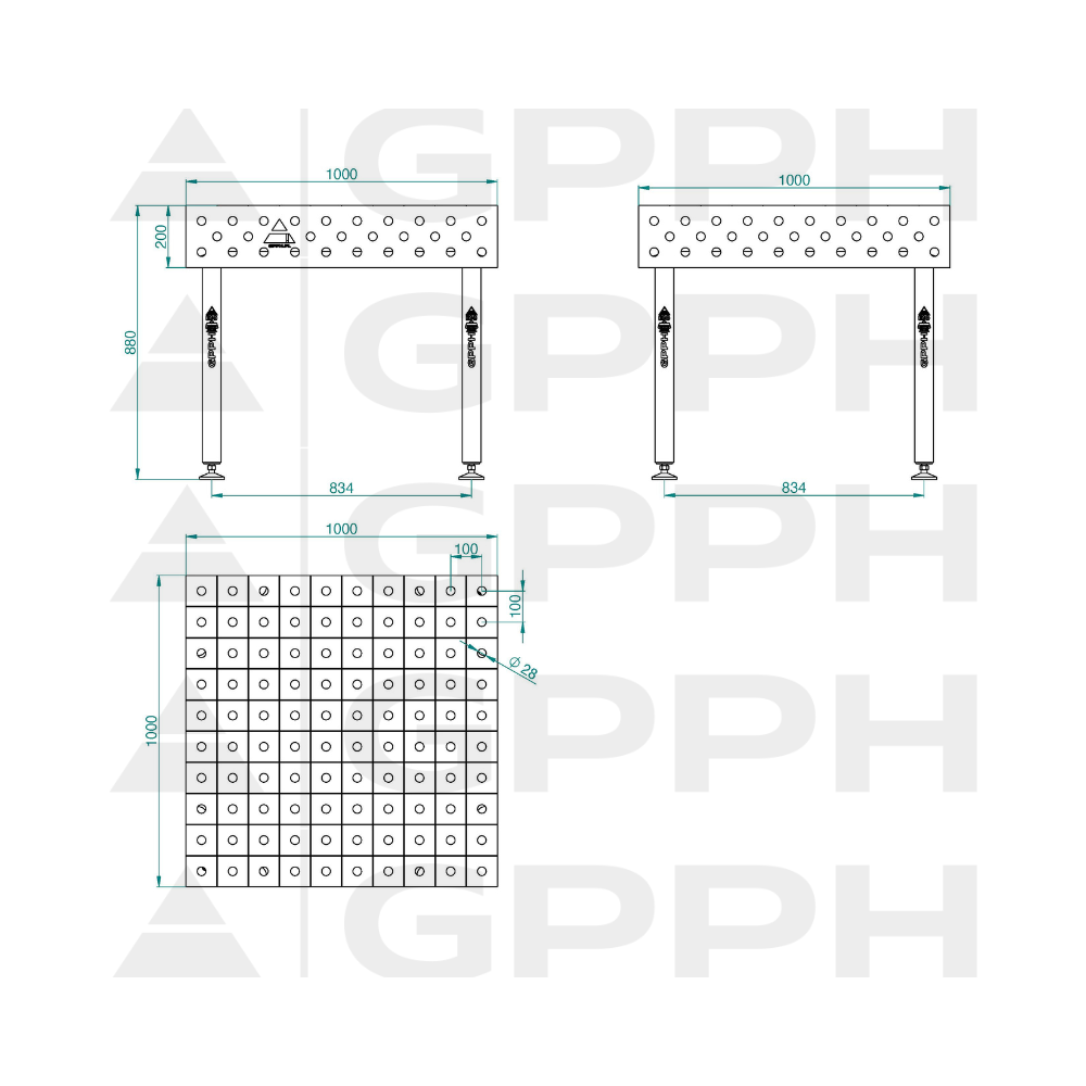 Stół spawalniczy GPPH ECO 1000x1000x200 mm - TWT_ECO_100x100 - GPPH - 2