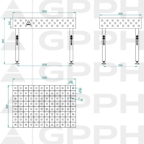 Stół spawalniczy GPPH ECO 1200x800x200 mm - TWT_ECO_120x80 - GPPH - 3 2