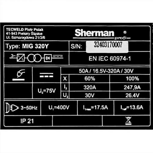 Spawarka Sherman MIG 320Y/4R - zestaw - SINW-MIG320Y-G - Sherman - 17