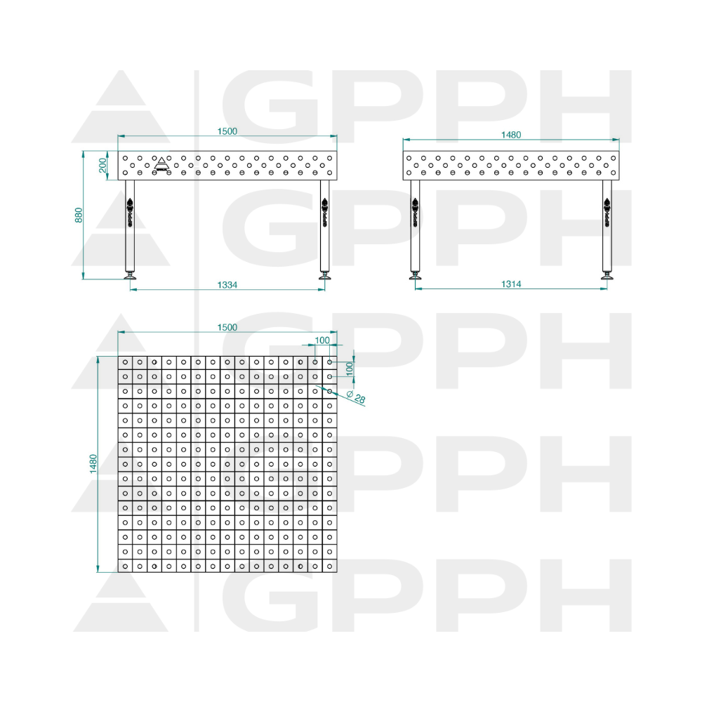 Stół spawalniczy GPPH ECO 1500x1480x200 mm - TWT_ECO_150x148 - GPPH - 2