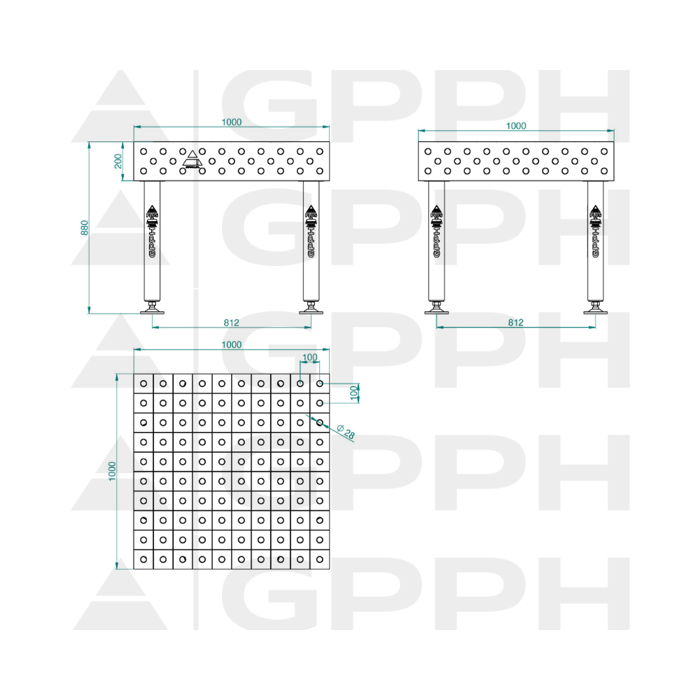 Stół spawalniczy GPPH PLUS 1000x1000x200 mm - TWT_PLUS_100x100 - GPPH - 2