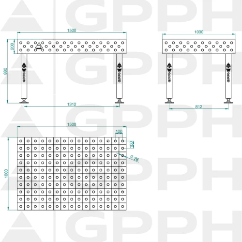 Stół spawalniczy GPPH PLUS 1500x1000x200 mm - TWT_PLUS_150x100 - GPPH - 1 2