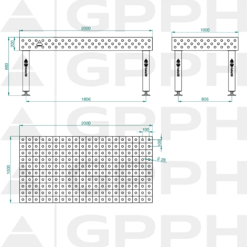 Stół spawalniczy GPPH PRO 2000x1000x200 mm - TWT_PRO_200x100 - GPPH - 1 2