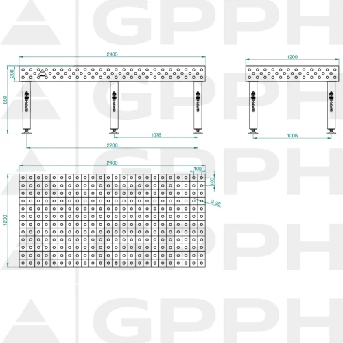 Stół spawalniczy GPPH PRO 2400x1200x200 mm - TWT_PRO_240x120 - GPPH - 1 2