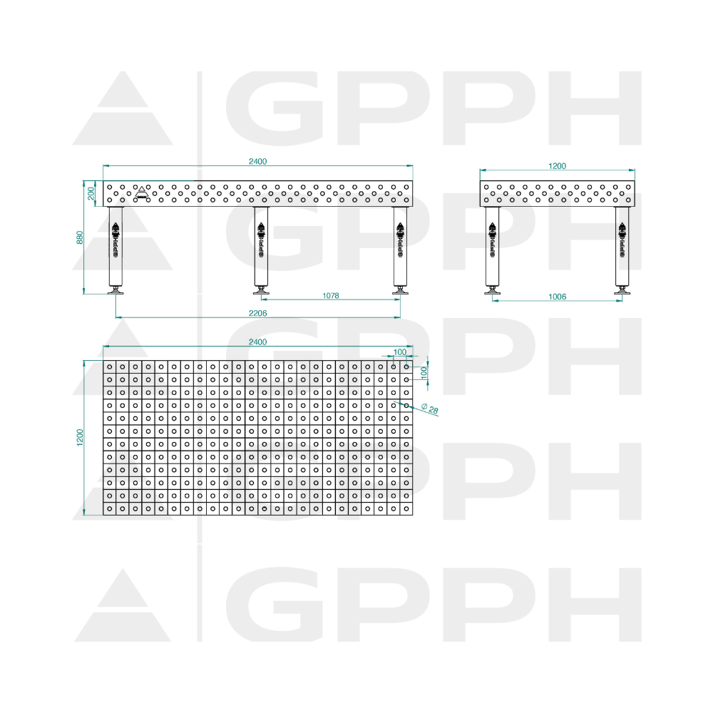 Stół spawalniczy GPPH PRO 2400x1200x200 mm - TWT_PRO_240x120 - GPPH - 2