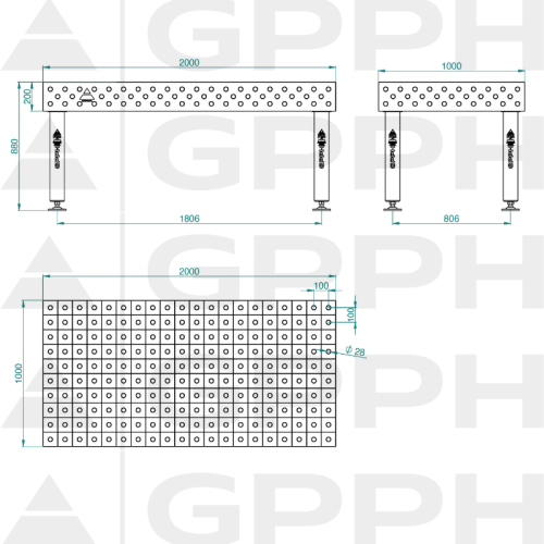 Stół spawalniczy GPPH EXPERT 2000x1000x200 mm - TWT_EXPERT_200x100 - GPPH - 1 2