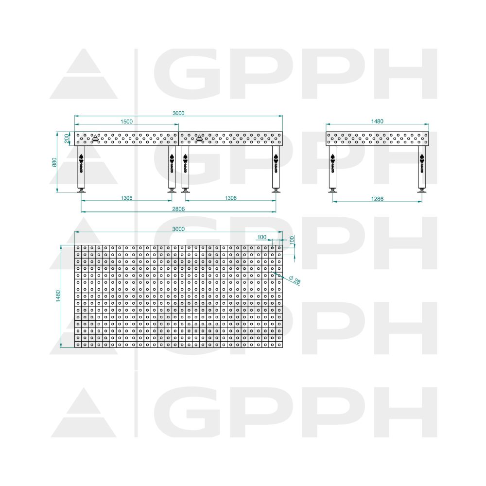 Stół spawalniczy GPPH EXPERT 3000x1480x200 mm - TWT_EXPERT_300x148 - GPPH - 2