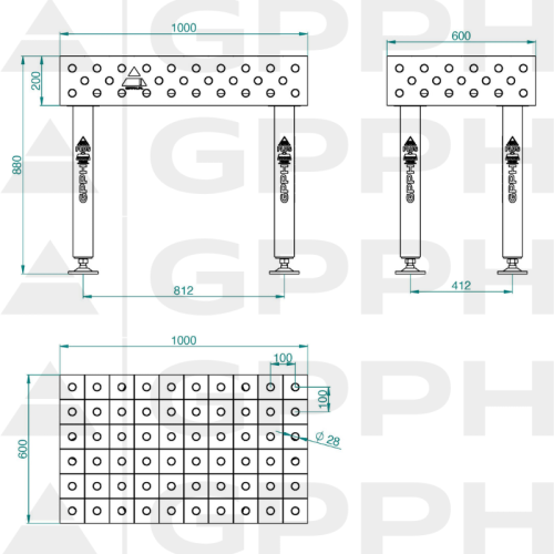 Stół spawalniczy GPPH PLUS INOX 1000x600x200 mm - INOX_PLUS_100x60 - GPPH - 1 2