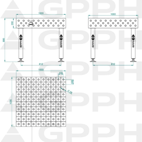 Stół spawalniczy GPPH PLUS INOX 1000x1000x200 mm - INOX_PLUS_100x100 - GPPH - 1 2