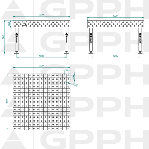 Stół spawalniczy GPPH PLUS INOX 1500x1480x200 mm - INOX_PLUS_150x148 - GPPH - 1 2