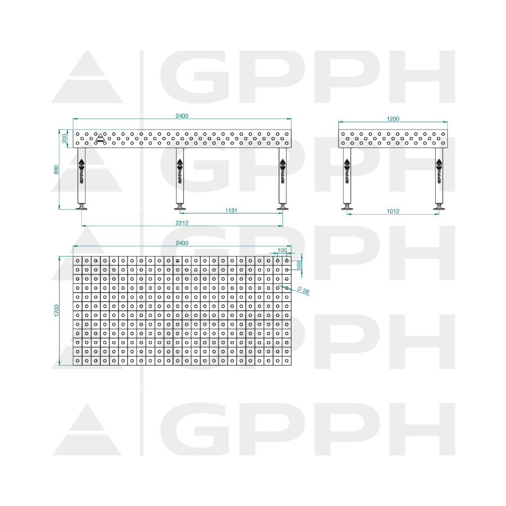 Stół spawalniczy GPPH PLUS INOX 2400x1200x200 mm - INOX_PLUS_240x120 - GPPH - 2