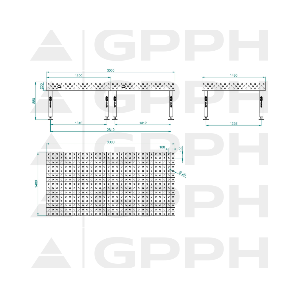 Stół spawalniczy GPPH PLUS INOX 3000x1480x200 mm - INOX_PLUS_300x148 - GPPH - 2