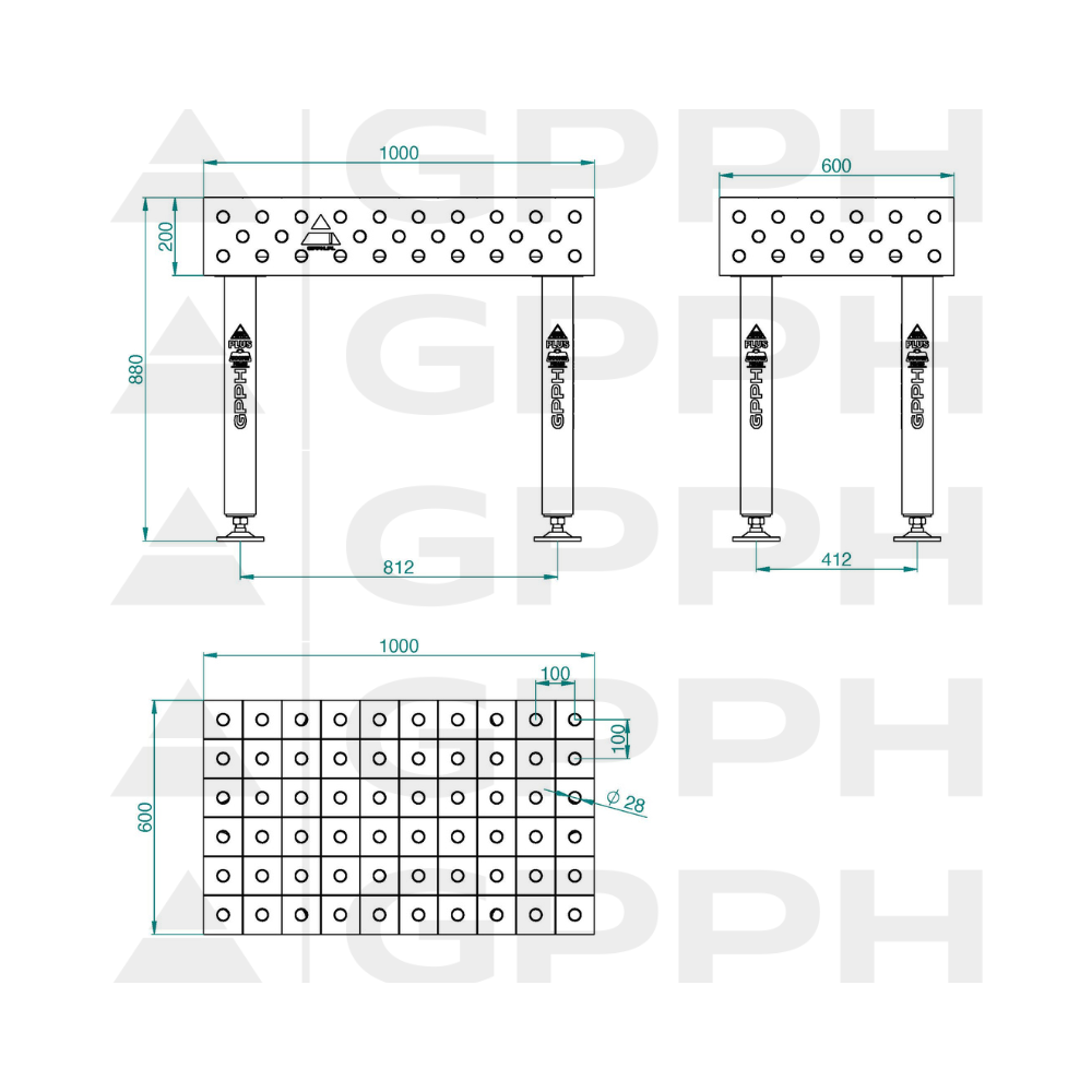 Stół spawalniczy GPPH PRO INOX 1000x600x200 mm - INOX_PRO_100x60 - GPPH - 2