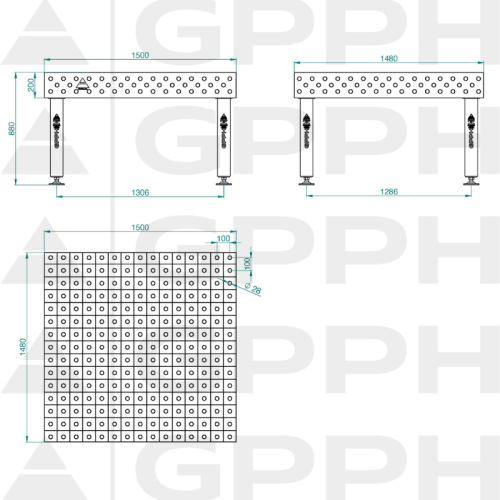 Stół spawalniczy GPPH PRO INOX 1500x1480x200 mm - INOX_PRO_150x148 - GPPH - 1 2