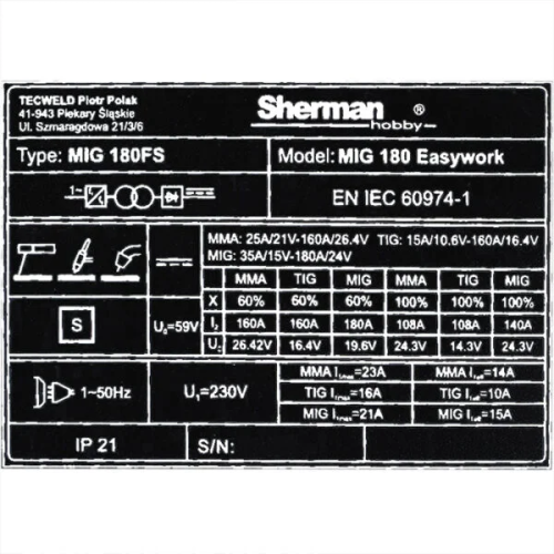 Spawarka Sherman MIG 180 Easywork - zestaw - 7812937-G - Sherman - 11