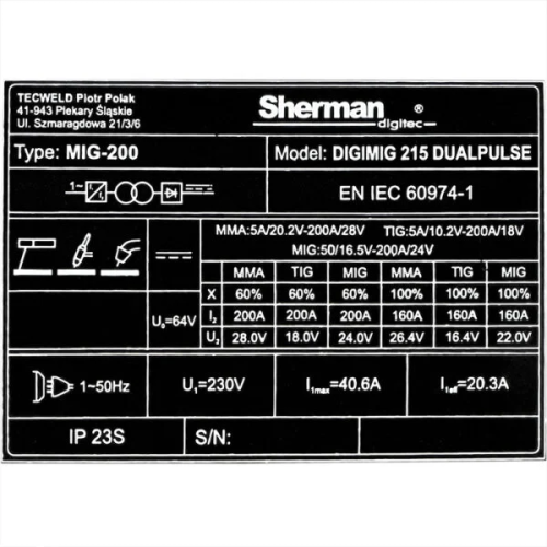 Spawarka Sherman DIGIMIG 215 DualPulse 4R - zestaw - 7812621-G - Sherman - 21