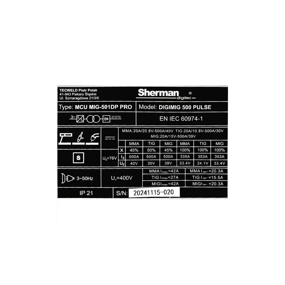 Spawarka Sherman DIGIMIG 500 Pulse - zestaw wodny - 7812711-G - Sherman - 24