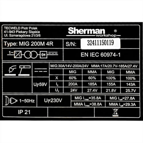 Spawarka Sherman MIG 200M 4R - zestaw - SINW-MIG200M-G - Sherman - 19