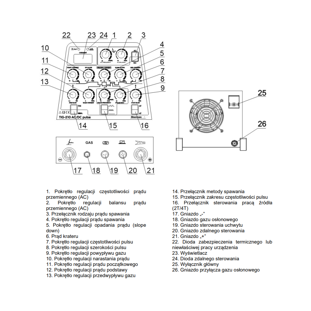 Spawarka Sherman TIG 210 AC/DC Pulse - zestaw - SINW-TIG210ACDCP-G - Sherman - 12