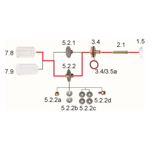 Zestaw części Pyrex (Quartz) 9/20 duża soczewka / 1,6 mm / krótka dysza / Sherman - 7812088 - Sherman - 3