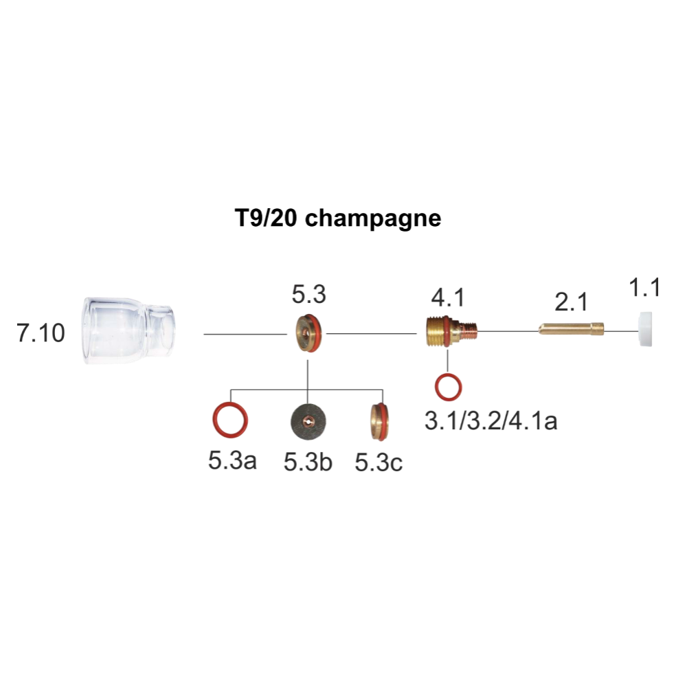 Zestaw części Pyrex (Quartz) 9/20 soczewka / 2,4 mm / dysza champagne / Sherman - 7812352 - Sherman - 3