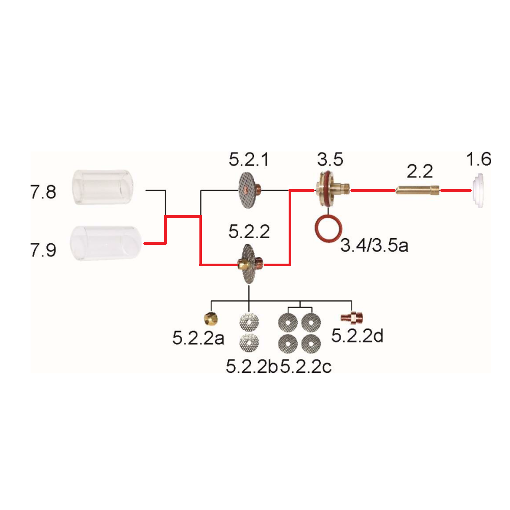 Zestaw części Pyrex (Quartz) 17/18/26 duża soczewka / 3,2 mm / długa dysza / Sherman - 7812098 - Sherman - 3