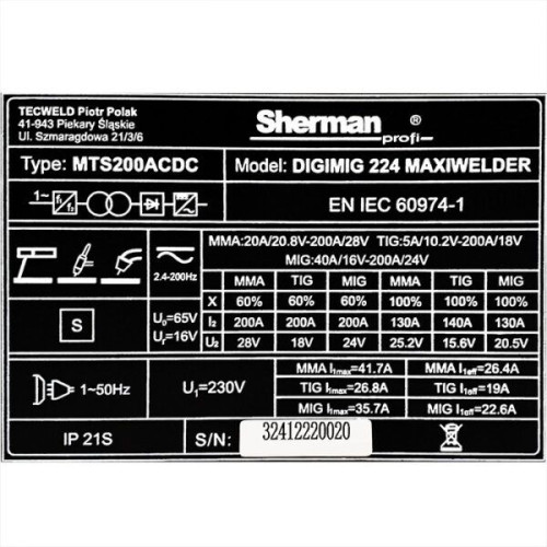 Spawarka Sherman DIGIMIG 224 MaxiWelder - zestaw - 7813092-G - Sherman - 21