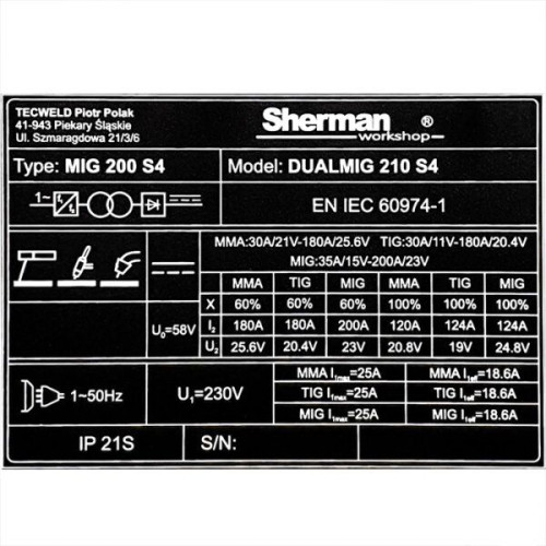 Spawarka Sherman DUALMIG 210 S4 - zestaw z podwoziem - 7813078-G - Sherman - 20
