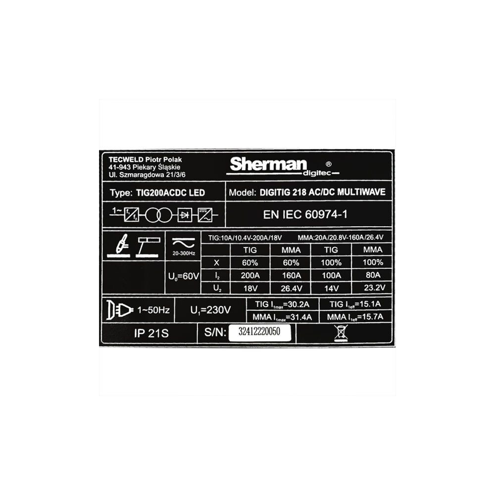 Spawarka Sherman DIGITIG 218 AC/DC MultiWave - zestaw - 7813079-G - Sherman - 14