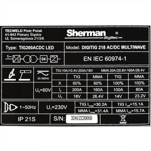 Spawarka Sherman DIGITIG 218 AC/DC MultiWave - zestaw - 7813079-G - Sherman - 14