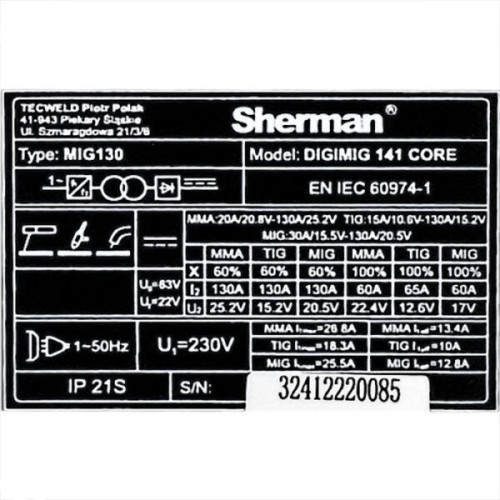 Spawarka Sherman DIGIMIG 141 Core - zestaw - 7813094-G - Sherman - 15
