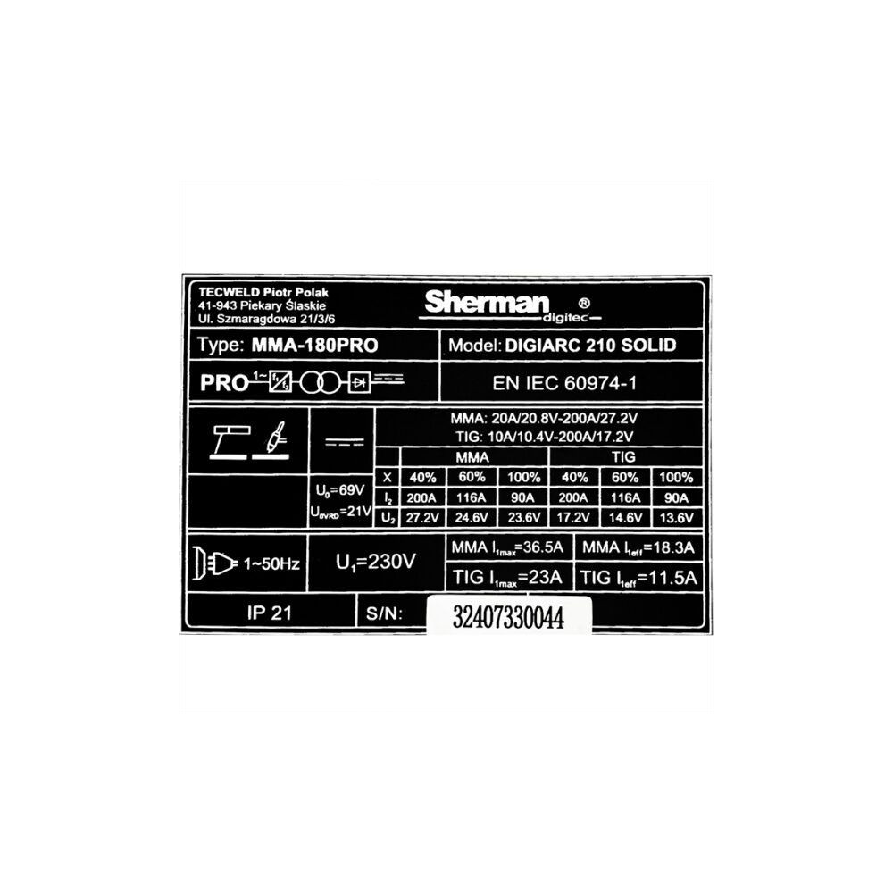 Spawarka Sherman DIGIARC 210 Solid - zestaw - 7812934	-G - Sherman - 12