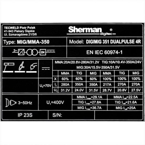 Spawarka Sherman DIGIMIG 351 DualPulse 4R - zestaw - 7813047-G - Sherman - 14