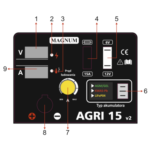 Prostownik inwertorowy Magnum AGRI 15 v2 | U Ł AGRI15 6/12