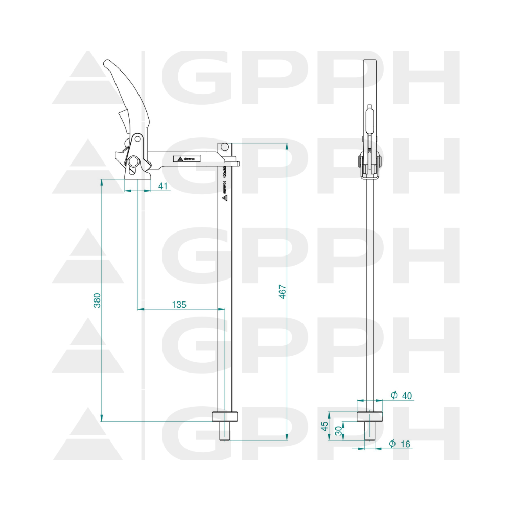 Zacisk mocujący z dźwignią do stołów spawalniczych / GPPH - C_005-G - GPPH - 4