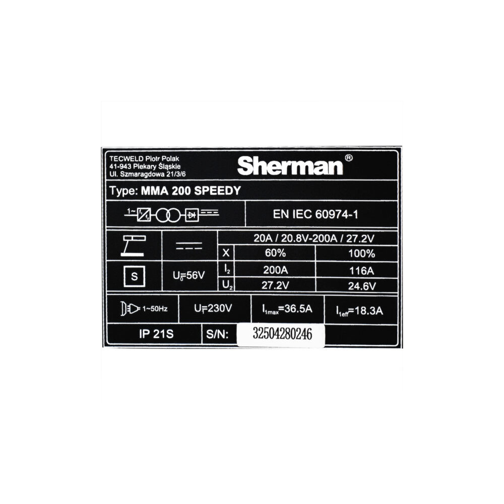 Spawarka inwertorowa Sherman MMA 200 Speedy - zestaw | 7811745-G