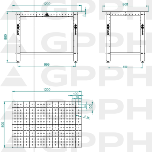Stół spawalniczo-montażowy GPPH DIY 1200x800 mm - 16_50x50_S_DIY_120x80 - GPPH - 6