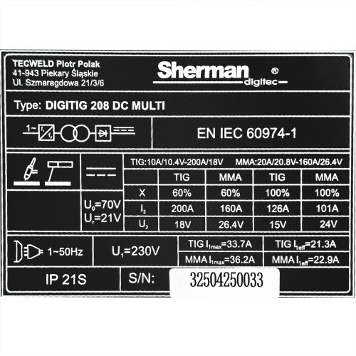Spawarka Sherman DIGITIG 208 DC Multi - zestaw | 7813173