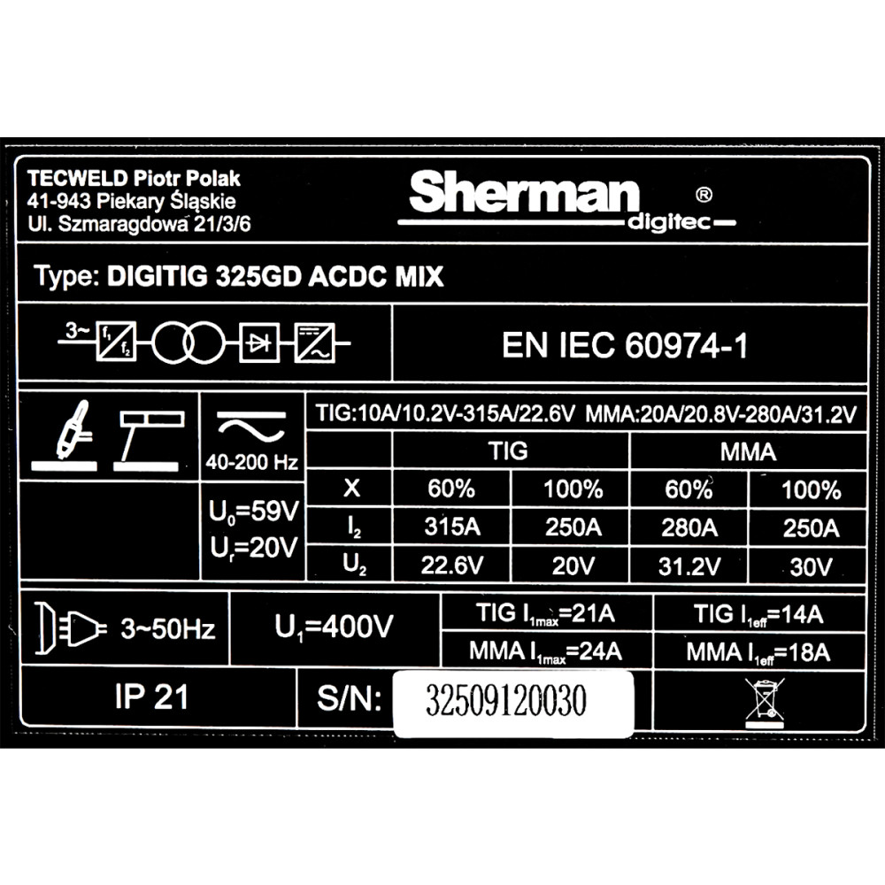 Spawarka Sherman DIGITIG 325GD AC/DC MIX - zestaw wodny - 7813267-G - Sherman - 15